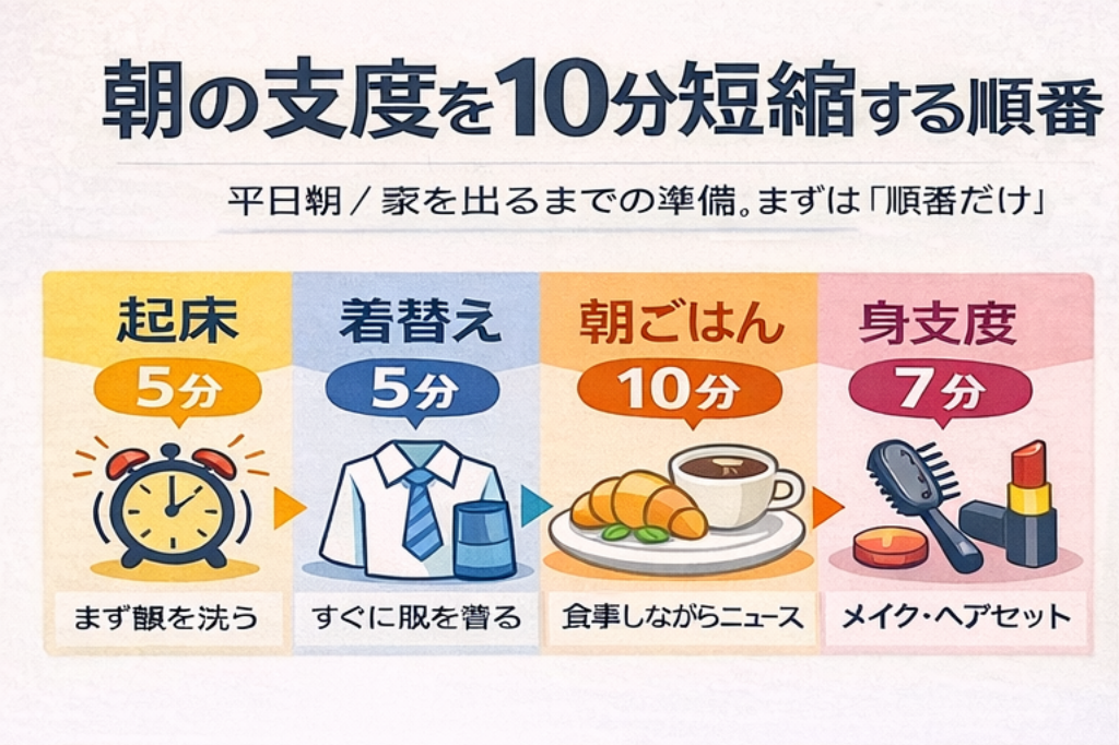朝の支度を10分短縮する順番（タイムライン図解）