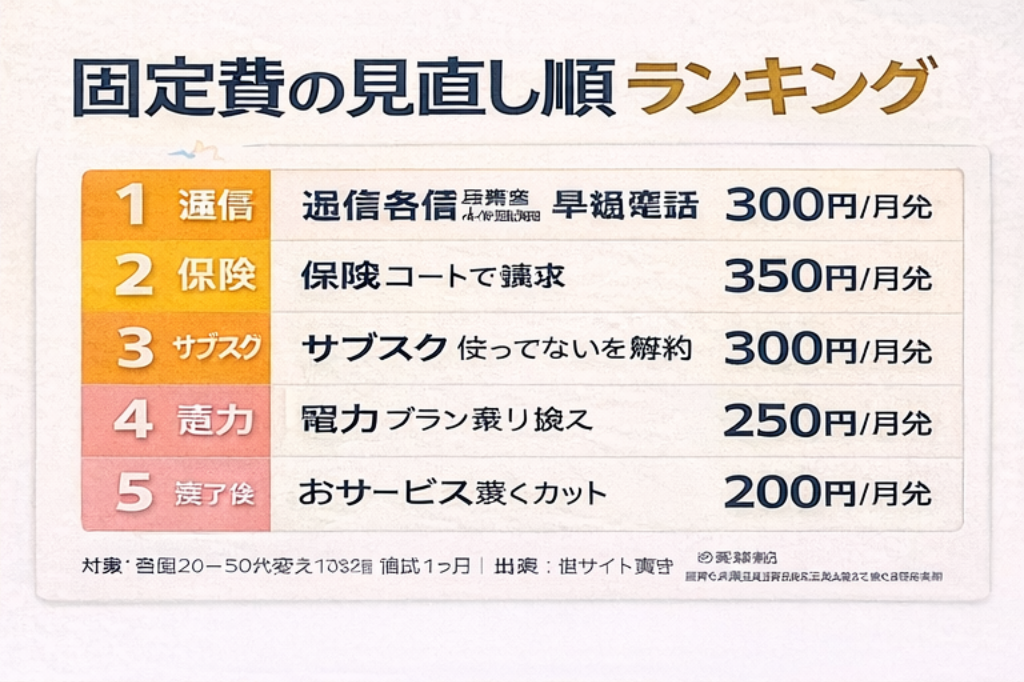 固定費の見直し順ランキング（ワンシート）