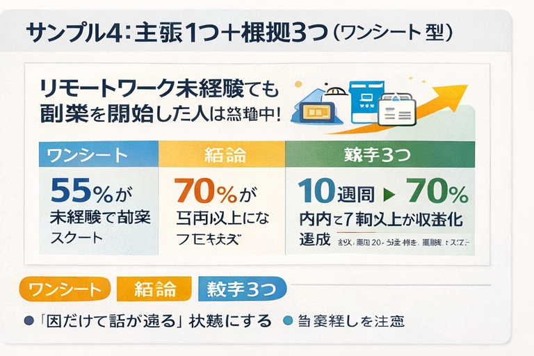 サンプル4：主張1つ＋根拠3つのワンシート